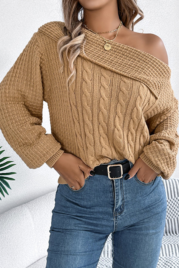 Color One Shoulder Long Sleeve Knitted Sweater