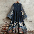 Women's Traditional Japanese Sashiko Art Round Neck Dress elevenforest