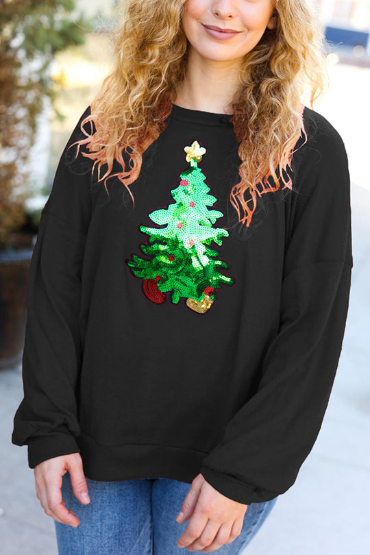 Christmas Tree Holiday Sequined Loose Sweatshirt