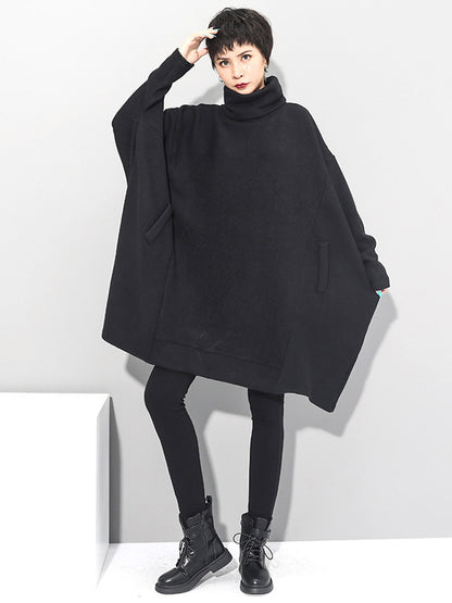 Super Loose Black High-neck Knitting Batwing Sleeves Sweater Dress