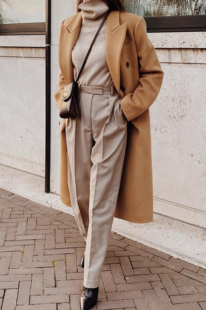 Color Double Breast Lapel Overcoat