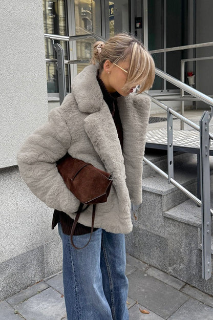 Color Minimalist Fleece Loose Coat