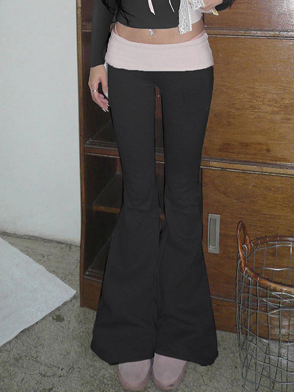 Contrast Y2k Low Waist Splice Knit Flare Leg Pants