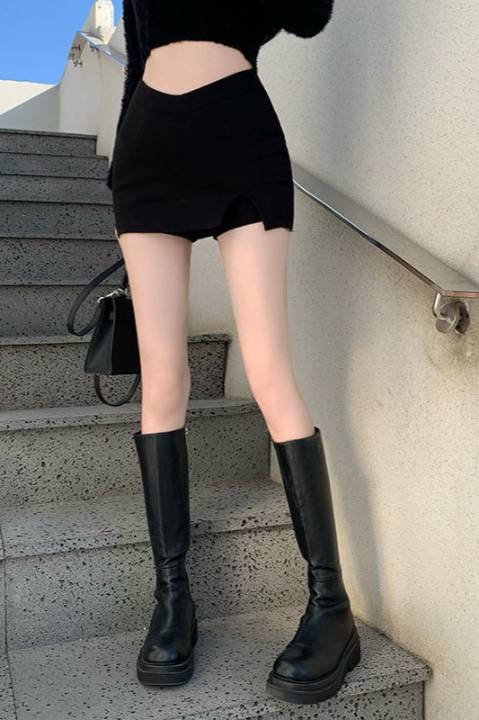 High Waist Split Hot Girl A-line Mini Skirt