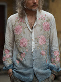 Men's Rose Embroidery Romantic Tie-dye Vintage Long-sleeved Shirt elevenforest