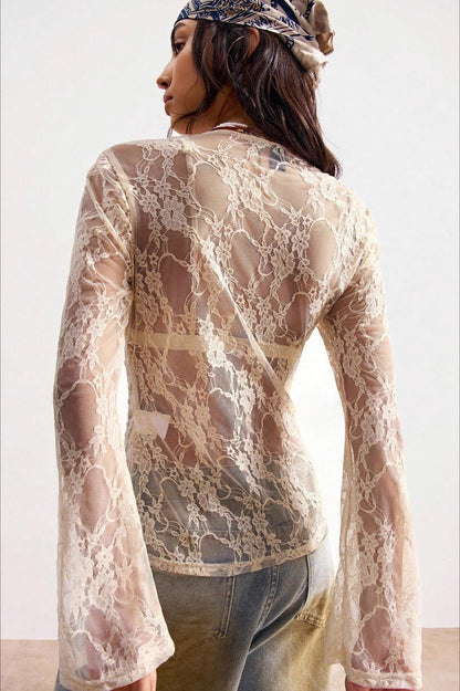 Lace Semi-sheer Slim Blouse