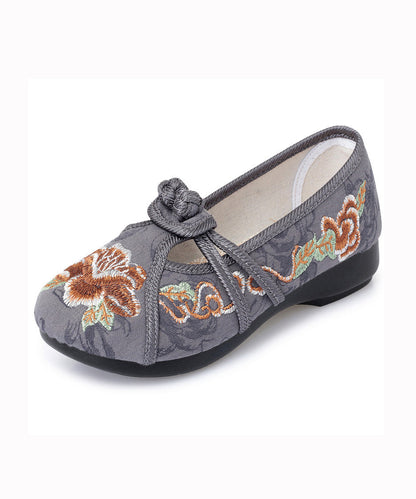 Red Flat Shoes Cotton Fabric Embroidery Splicing