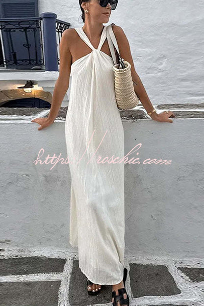 Sea Angel Linen Blend Textured Fabric Halter Vacation Maxi Dress