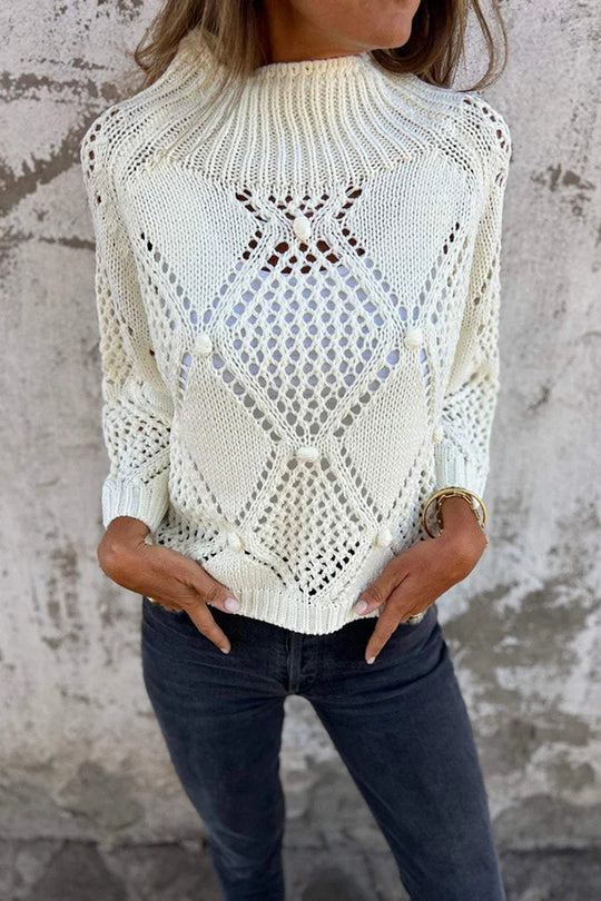 Color Hollow Round Neck Loose Knitted Sweater