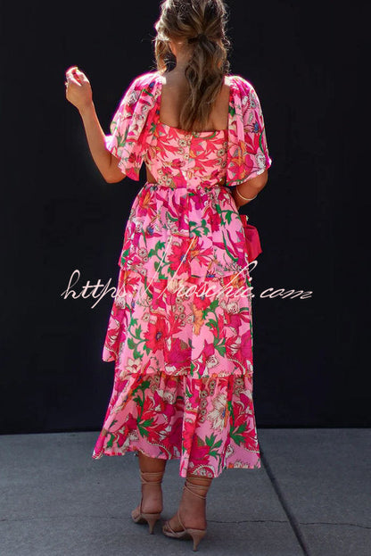 It's All Special Cutout Waist Tiered Midi Dress