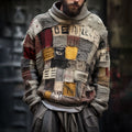 Men'S Retro Geometric Patchwork Art Cozy Knit Hooded Sweater elevenforest