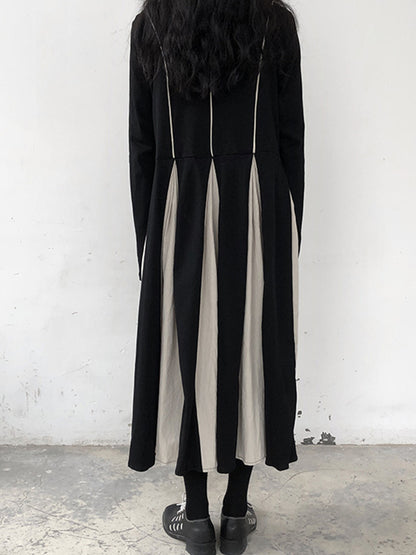 Original Contrast Color Split-joint High-neck Midi Dress