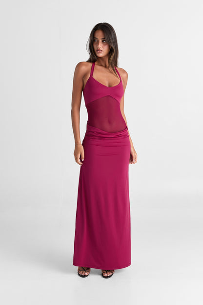 Arlenna — Maxi Dress With Sheer Mesh Waist for Evening Events