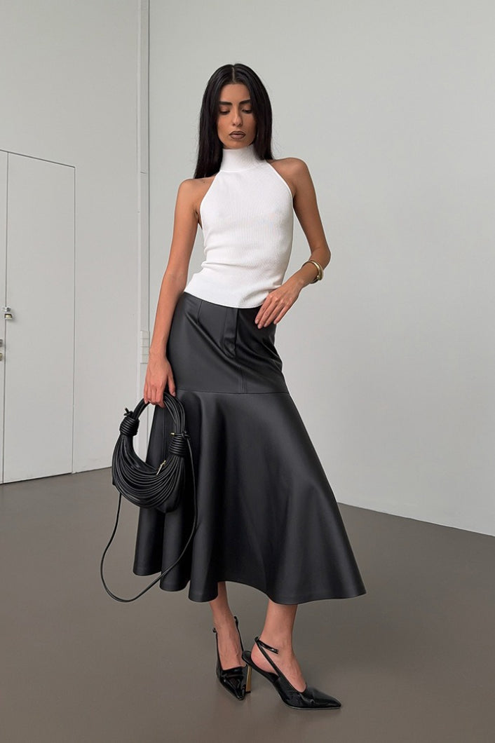 Black Pu Leather High-waisted Maxi Skirt
