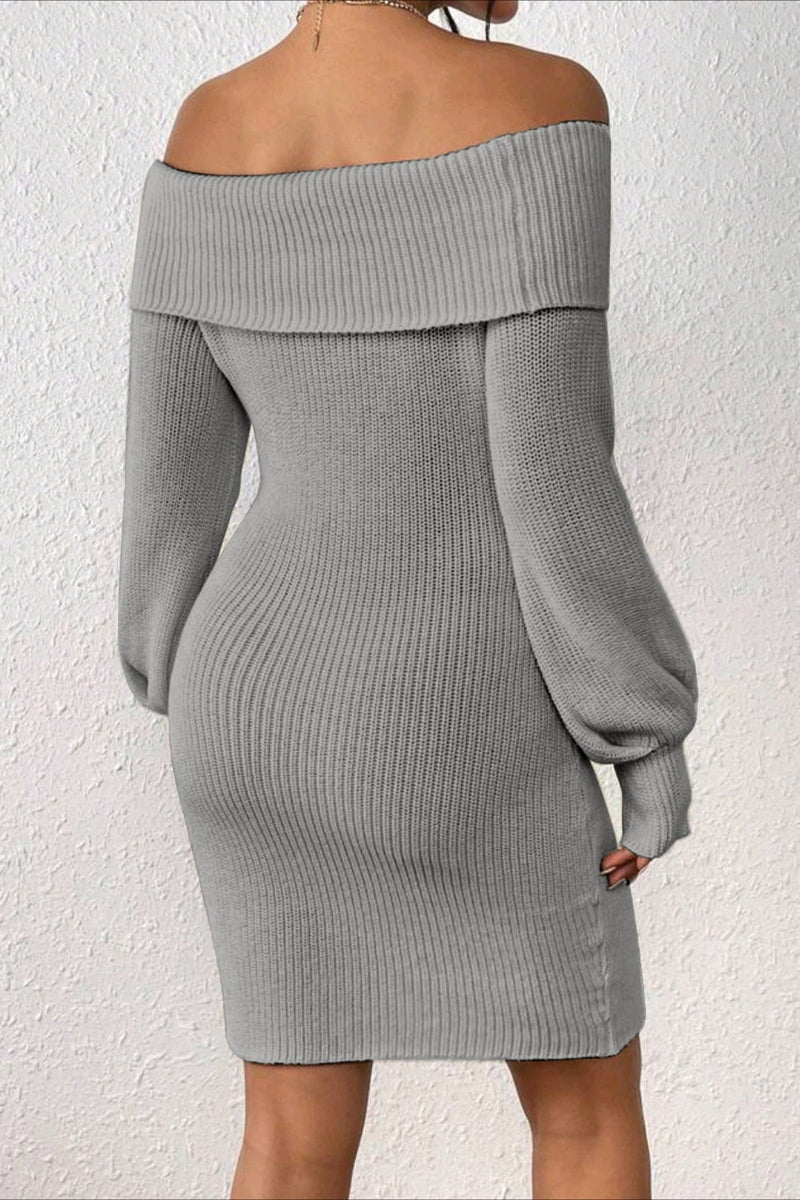 Long Sleeve Off Shoulder Slim Fit Knit Sweater Dress