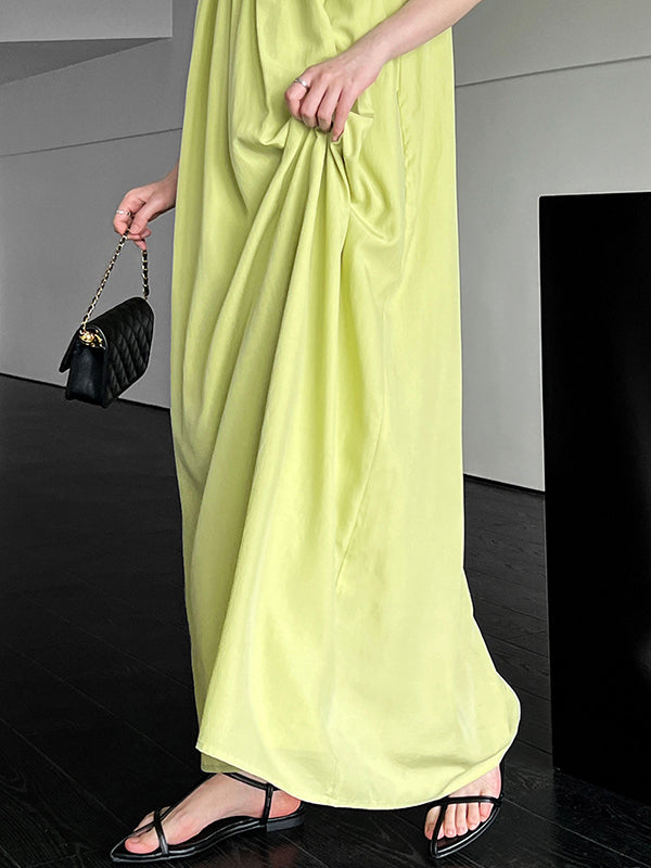 Loose Sleeveless Elasticity Pleated Color Split-joint Off-the-shoulder Maxi Dresses