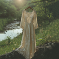Vintage  Lace Art Linen Maxi Dress elevenforest