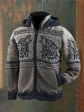 Men's Vintage Western Wolf Pattern Hooded Zip Sweater elevenforest