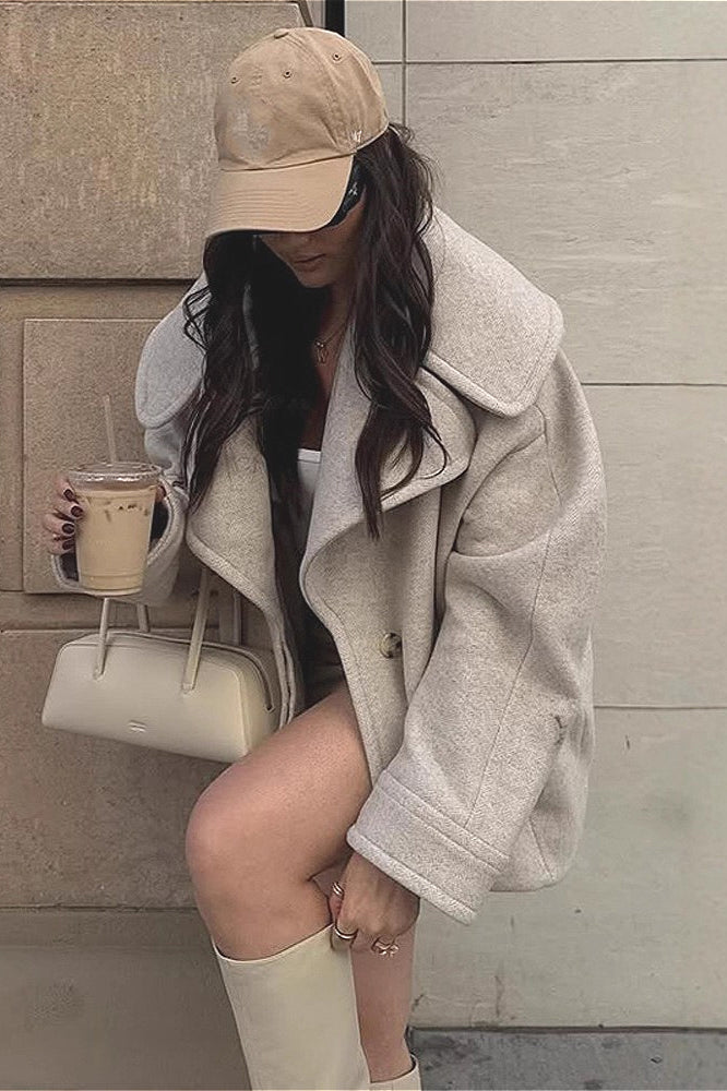 Collared Long Sleeve Wool Coat