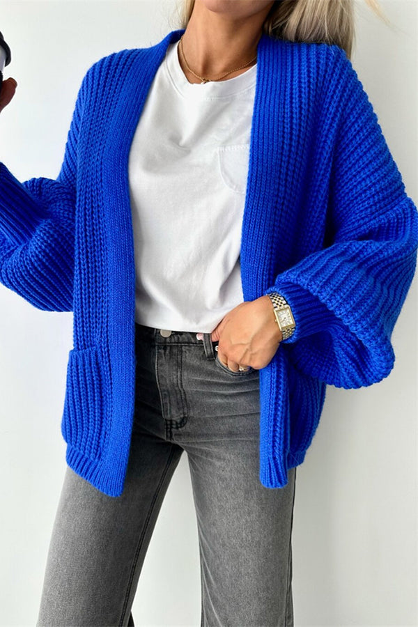 Color V-neck Long-sleeved Knitted Cardigan