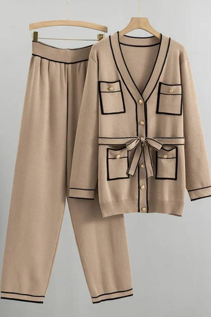 Color Contrast Two-piece Sweater Suit