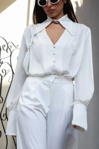 Loose Fit Long Sleeve Detachable Collar Blouse