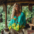 Women's Vintage Bohemian Flower Art Linen Casual T-shirt elevenforest