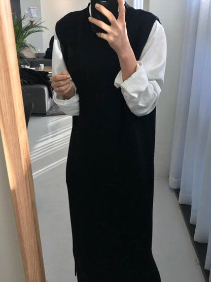 Urban Loose Sleeveless Color Round-neck Midi Dresses Sweater Dresses