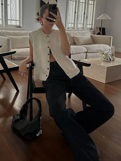 Knitted Vests Top for Single-breasted Knitwear Cardigan Tank Sweater Female Sleeveless