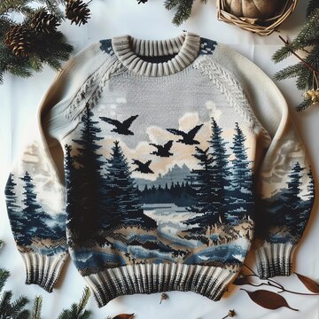 Vintage Forest And Birds Pattern Warmth Knitted Jacquard Unisex Sweater artswardrobe