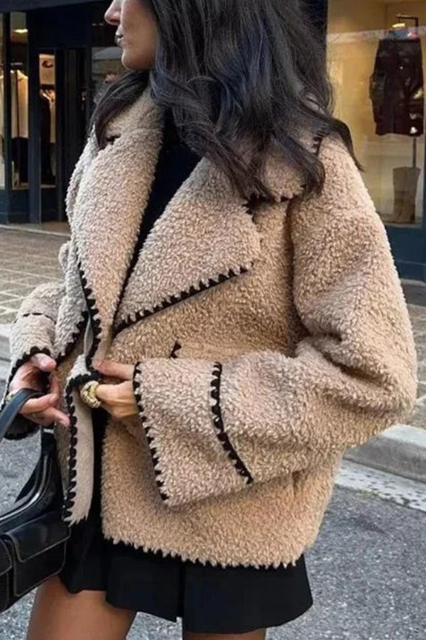 Lamb Wool Lapel Loose Pocket Coat