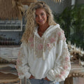 Vintage Pink Floral Embroidery Art Warm Hooded Sweatshirt elevenforest