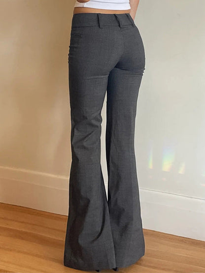 Dark Grey Pleated Flare Leg Pants