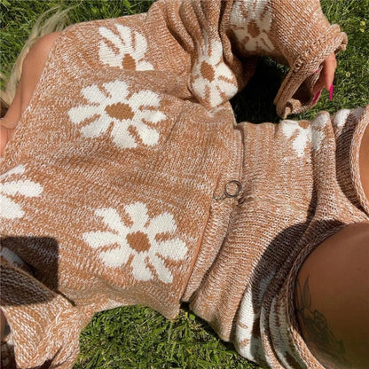 Knitted ’s 2 Piece Sets Outfits Pink Sweet Oversized Sweater Suit With Shorts for Tracksuit