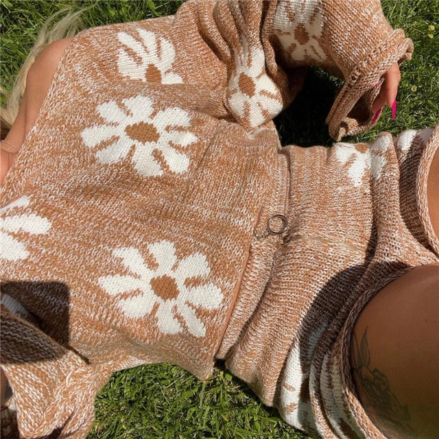 Knitted ’s 2 Piece Sets Outfits Pink Sweet Oversized Sweater Suit With Shorts for Tracksuit