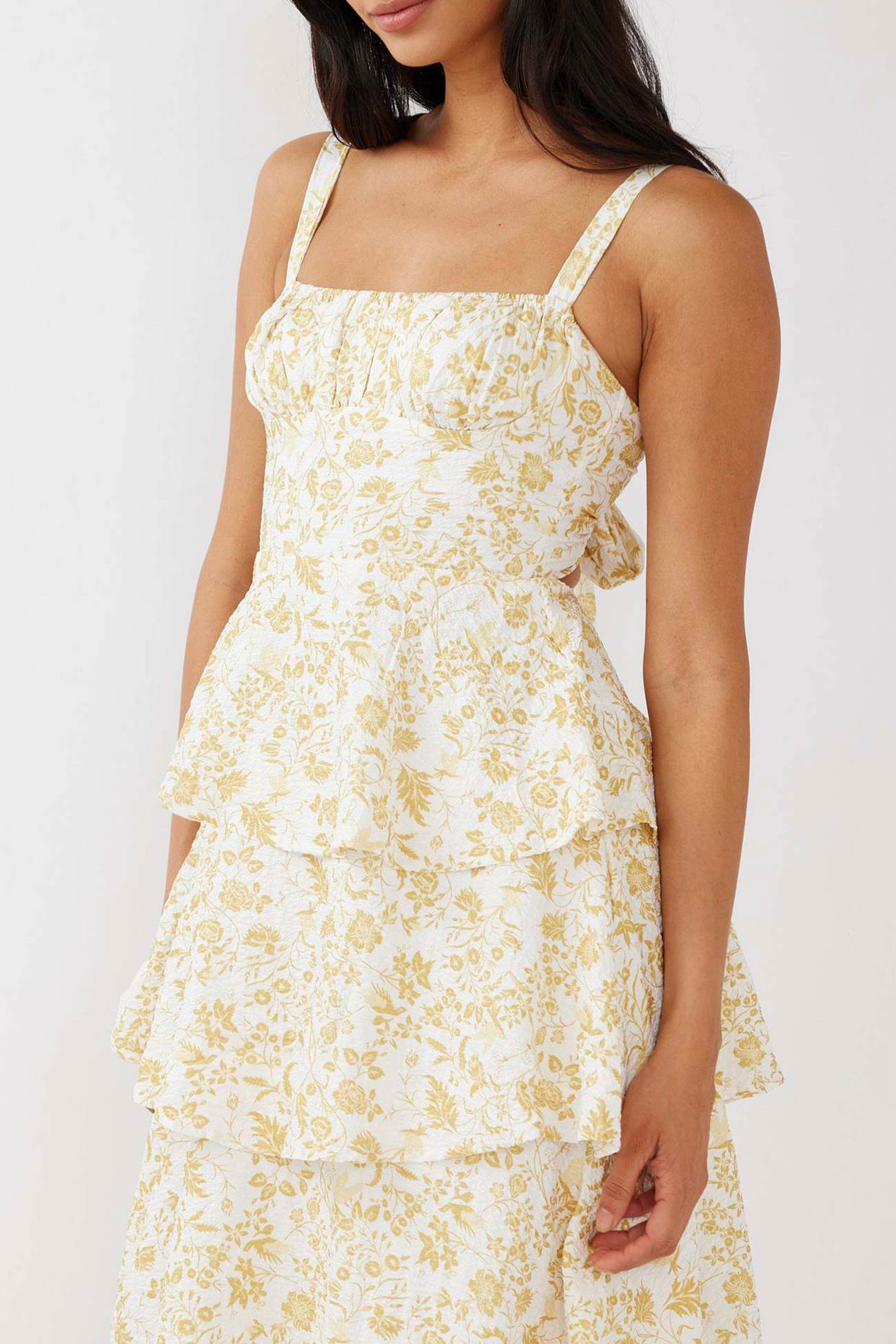 Print Tie-up Tiered Midi Dress