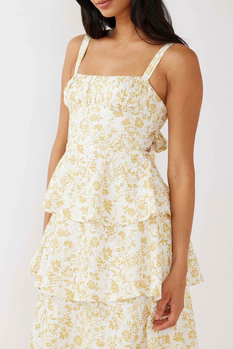 Print Tie-up Tiered Midi Dress