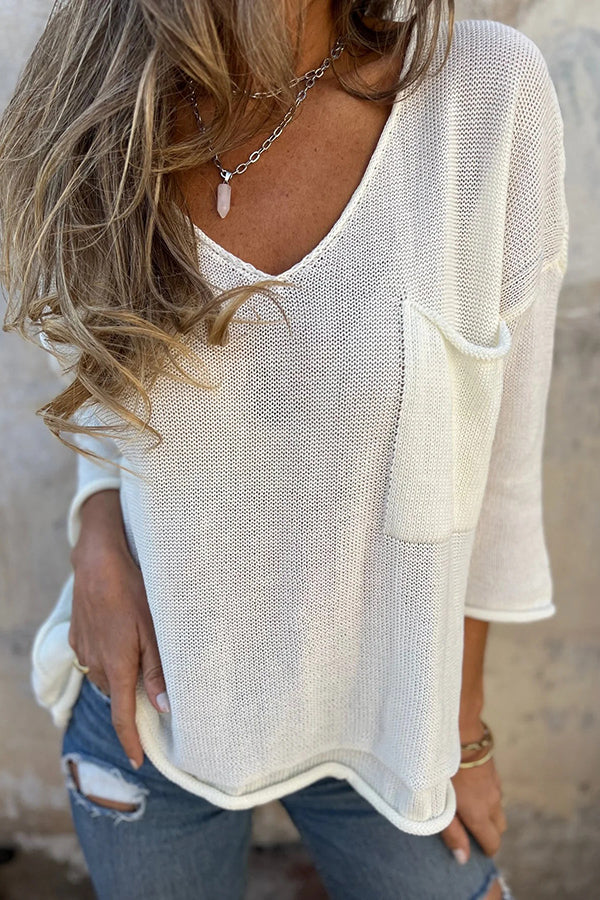 Autumn and Winter Knit V-neck Long Sleeve Pocket Sweater