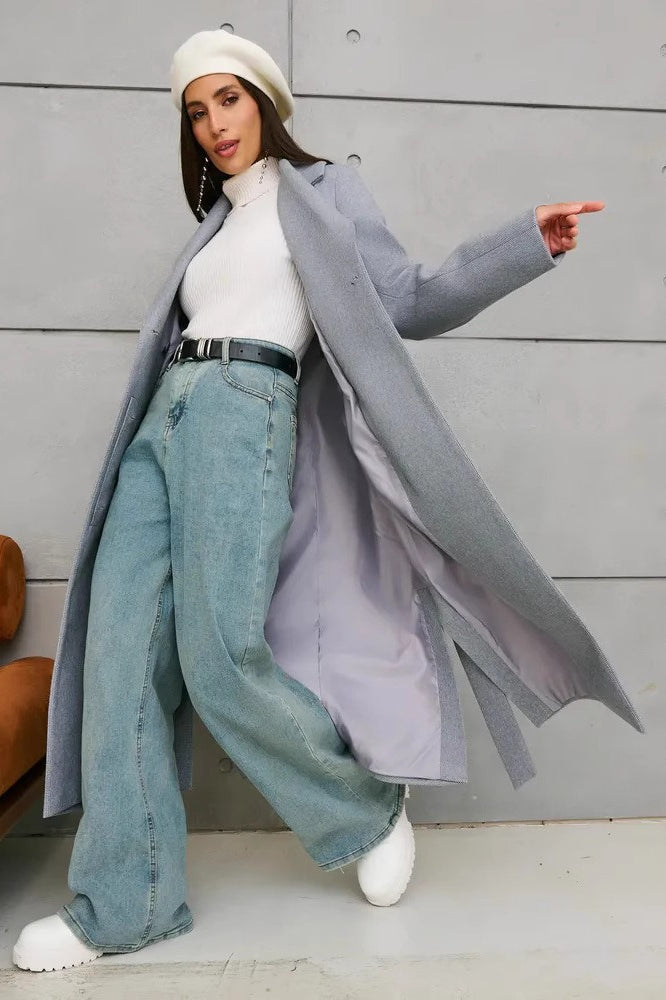 Double Breasted V-neck Wool Overcoat