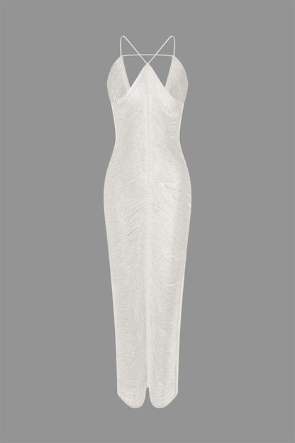 Classic Fringe Cut Out Slit Midi Dress