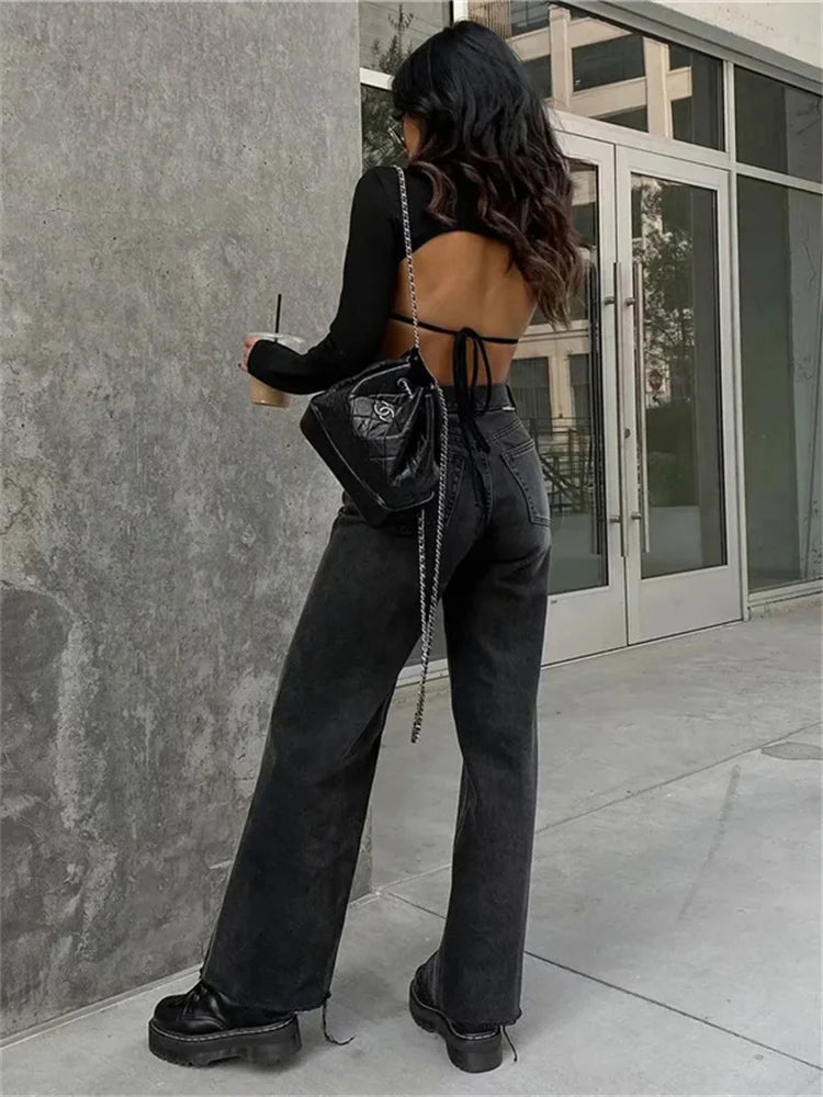 ’s Jeans Bottom Straight Leg Baggy Jeans Fall Boyfriend Long Trousers High Waist Denim Pants