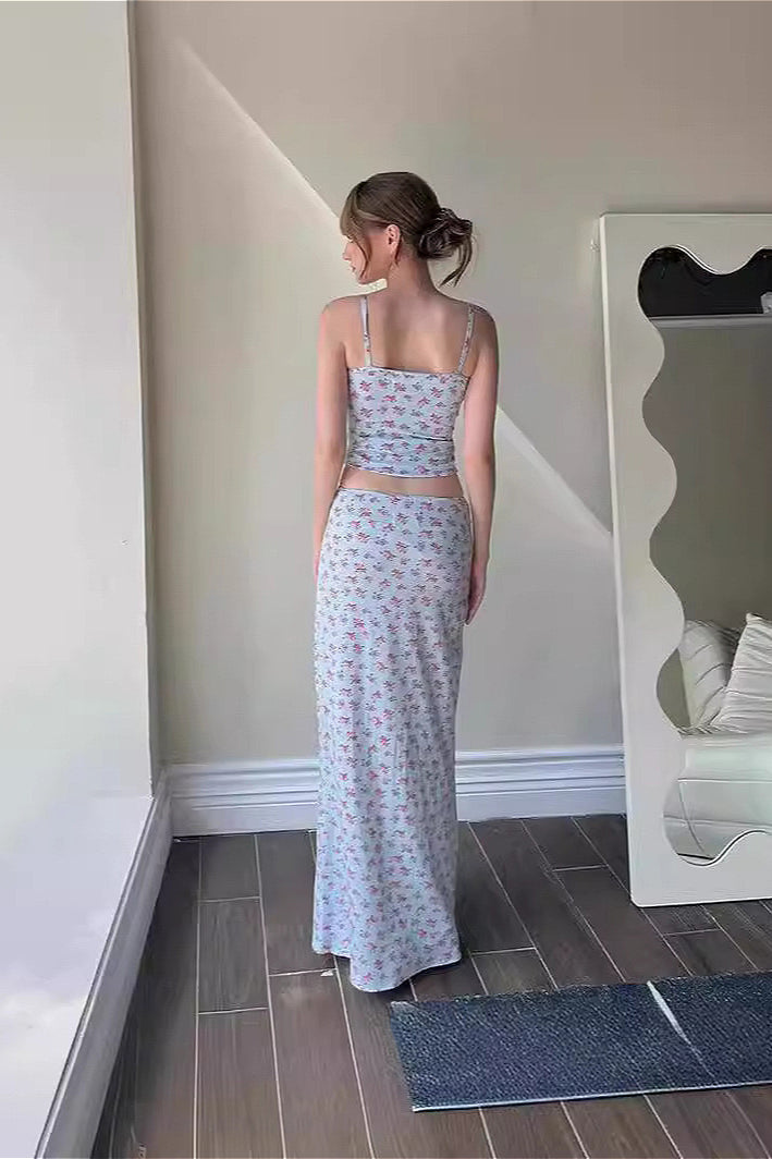 Cami Top Print Long Midi Skirt Two Piece Set