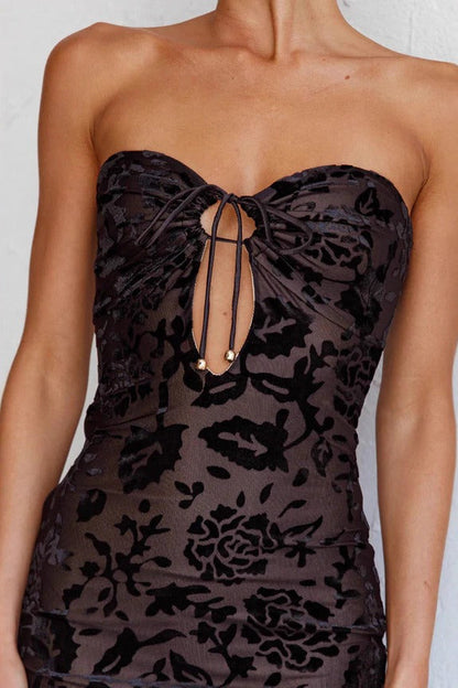 Lace Backless Strapless Midi Dress