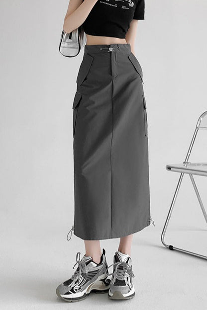 A-line Gray Cargo High Slit Skirt