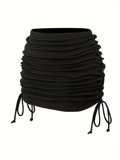 Black Drawstring Tie Side Beach Skirt