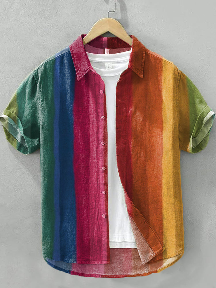 Men's Multicolor Striped Linen Blend Boho Shirt elevenforest