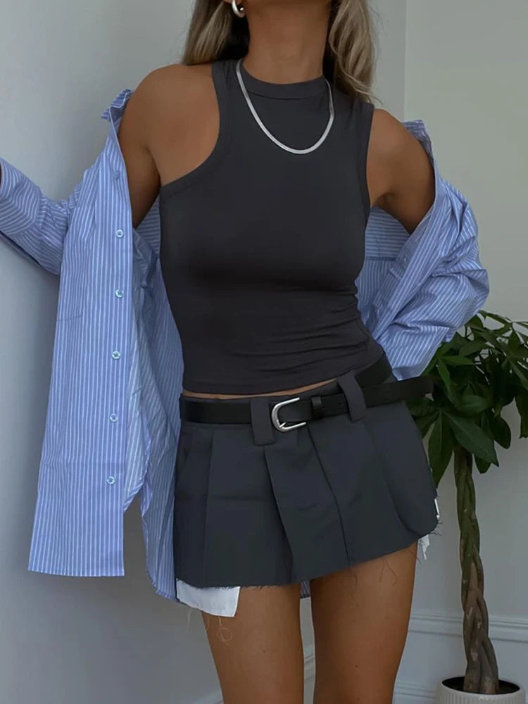 Y2k Skirts Cotton Low Waist Pleated Mini Skirts Summer Harajuku Pocket With Belts Micro Skirt