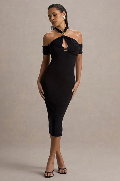 Backless Halter Bodycon Midi Dress