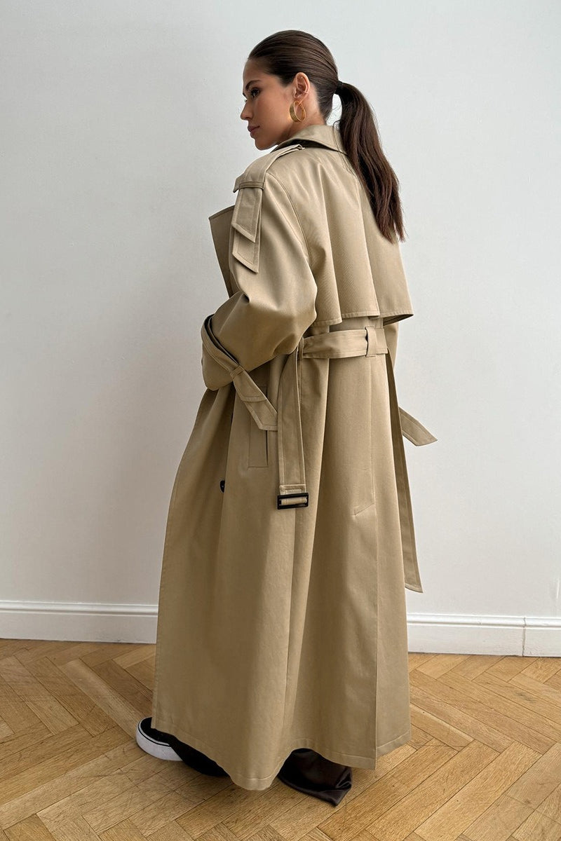 Long Cotton Tied Relaxed Overcoat