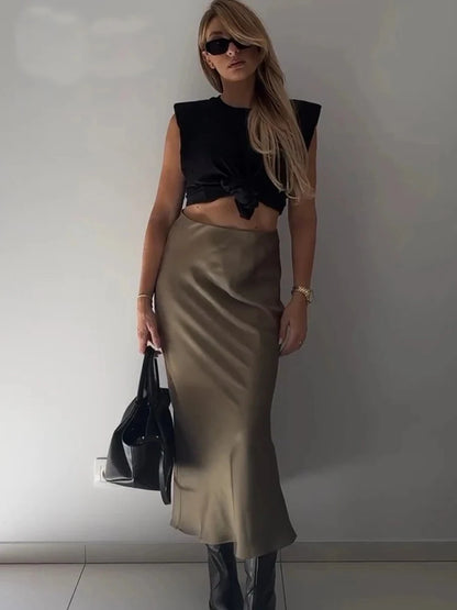 White High Waist Slim Maxi Skirt – Patchwork Summer Long Skirt